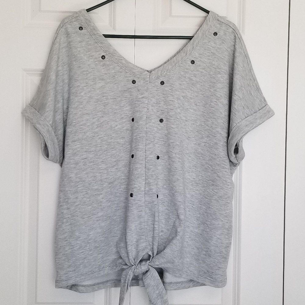 Cato gray short sleeve sweatshirt top tie waist XL